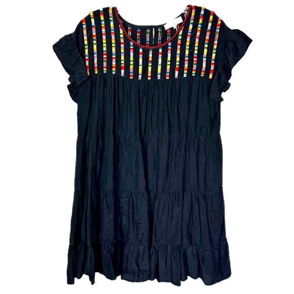 Boho Embroidered Short Sleeve Tiered Flare Dress - Picture 1 of 8